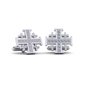 Boutons de manchette croix en argent avec cristaux de strass sertis en canal, bijoux formels pour hommes - Product Image 1