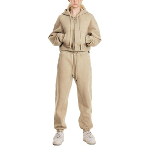 2026ชุดวอร์มผ้าคอตตอน100% มีฮู้ดผ้าฟลีซโอเวอร์ไซส์พร้อมเสื้อครอปท็อปฤดูใบไม้ร่วงฤดูหนาว - Product Image 2