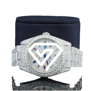 Montre de luxe entièrement sertie de moissanite, cadran arc-en-ciel, montre glacée de luxe, moissanite couleur D VVS, montre pour homme - Product Image 3