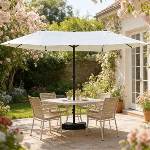 Ombrellone da Giardino Beige con Base per Uso Esterno - Product Image 1