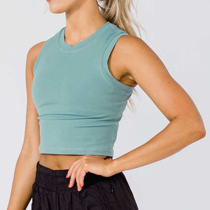 Débardeur pour femme, couleur unie, col rond, longueur normale, respirant, coton, fibre de bambou, décontracté, écologique, séchage rapide, broderie 3D - Product Image 1