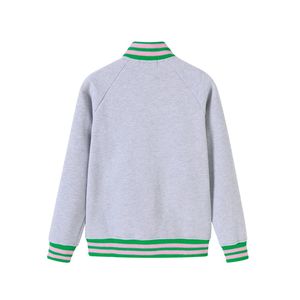 AKA Heather Grey Fleece Letterman <b>Jacket</b> Green <b>Pink</b> Stripe Unisex Varsity Style Embroidered Crest Patch Casual Outerwear - Product Image 2