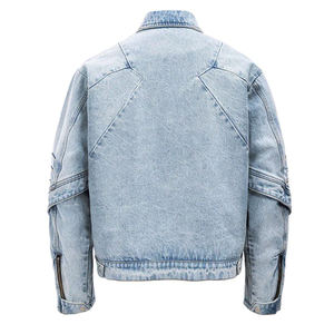 High Quality Vintage Denim Jacket Acid Washed with Stand Collar Zipper Distressed Jacket Custom logo Jacket for Men - Product Image 2