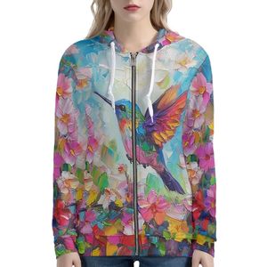 Sweat à capuche zippé pour femme, motif oiseaux adorables, hiver, imprimé en relief, épais, tendance, haute qualité, vente chaude - Product Image 2