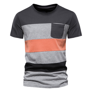 Men's Navy <b>White</b> Color Blocked Short Sleeve O-Neck Casual T-<b>Shirt</b> Knitted Regular Fit Solid Design - Product Image 5