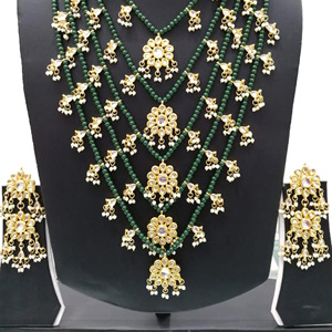 Indian Stylish Layered Pearl Rani Haar Long Kundan Necklace Zircon Alloy Jewellery Set Wedding Engagement Party Gift Hiphop Gold - Product Image 3