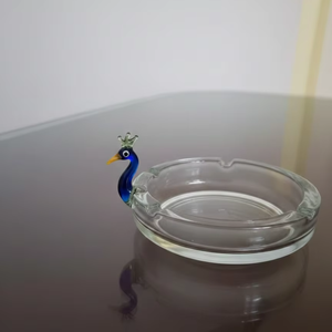 Handmade Glass <b>Ashtray</b> | Peacock Design | Portable Round Contemporary <b>for</b> Hotel Restaurant Home & <b>Car</b> Use | Tiny Glass World - Product Image 1