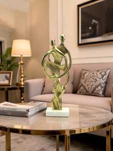 Abstract Gold Plated Couple Sculpture Contemporary Art <b>Figure</b> Handmade Tabletop Decor for Living Room Anniversary Gift - Product Image 6