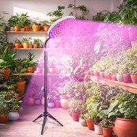 Lampe de culture LED ronde à spectre complet pour plantes d'intérieur, trépied et support de bureau réglables, 360° °   Modes flexibles VEG/BLOOM/FULL