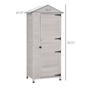 Armadio Porta Attrezzi da Giardino in Legno Grigio Chiaro a 4 Ripiani, Organizzatore da Esterno a 3 Scaffali con Chiusura Magnetica e Tetto in Lamiera - Product Image 3