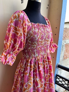 Robe imprimée à la main, tuniques indiennes, longue robe en coton indien, robe en coton indien à col carré, robe longue maxi à imprimé floral - Product Image 3