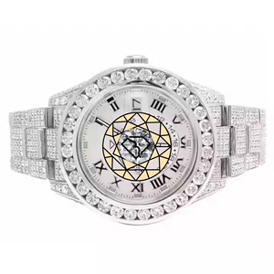 Reloj de Pulsera Hip Hop con Diamantes de Cuarzo, Esfera de Nácar Blanco, Correa de 20 mm, Totalmente Adornado con Cristales - Product Image 1