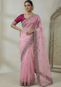 Sari de nailon estilo Bollywood bordado KV - Product Image 2