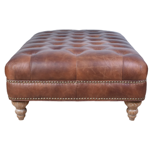 Elegant <b>Leather</b> Ottoman <b>Stool</b> with Comfortable Cushion Solid Wood Frame Luxury Footrest Seating for Living Room Bedroom Hotel - Product Image 3