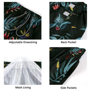 Shorts de bain pour hommes à imprimé tropical, séchage rapide, avec poches, taille à cordon de serrage, décontractés, pour la plage, sport, en polyester/nylon - Product Image 4