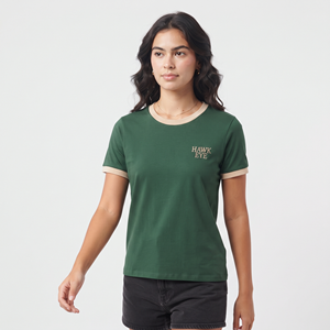 Camiseta Verde para Mujer, Cuello Redondo, Manga Corta, Color Sólido, Informal, Transpirable, Corte Regular - Product Image 3