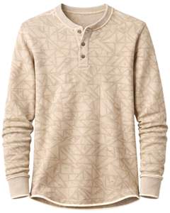 Sweat-shirt Henley imprimé géométrique personnalisé pour homme, manches longues, en molleton bouclette, coupe classique, haut décontracté, vêtements d'hiver pour homme, nouveauté - Product Image 1