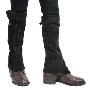 Botas de equitación de cuero genuino de alta calidad, mini chaps para caballo, con estribos de tobillo y cincha, para montar a caballo. - Product Image 5