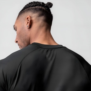 Camiseta Deportiva Negra para Hombre, Transpirable, de Secado Rápido, para Gimnasio, Fitness, Entrenamiento, Informal, de Manga Corta, Ropa Deportiva, Logotipo Personalizado, Venta al Por Mayor - Product Image 4