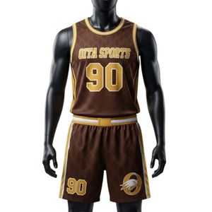 Men Brown Gold Sublimation Lacrosse Uniform <b>Set</b> Polyester Lightweight Athletic Jersey Shorts Team Sports Wear Training Match - Product Image 1