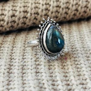 Boho <b>Labradorite</b> Vintage Brass <b>Ring</b> Silver Plated Tribal Cocktail Wholesale <b>Ring</b> For Women - Product Image 2