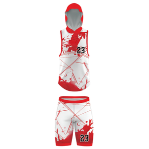 Ensemble de maillot sans manches à capuche et short ajusté pour football 7v7 pour garçons, impression par sublimation, nom et numéro de joueur personnalisés - Product Image 1