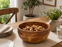 Handgemaakte serveerschaal van acaciahout |   Grote houten fruitschaal voor salades en snacks |   Decoratieve keuken- en eetkom |   Milieuvriendelijk