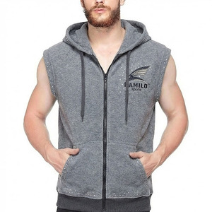 Sweat à capuche sans manches zippé de haute qualité pour hommes, personnalisable multicolore, en coton mélangé – Collection Basiques Hommes - Product Image 1