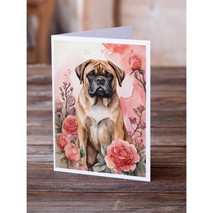 Bullmastiff Valentine Roses A7 Size <b>5x7</b> Blank Note Cards Whimsical Pack of 8 with <b>Envelopes</b> for Greetings and Notes - Product Image 2