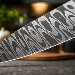Couteau de chef artisanal avec lame en acier Damas de 8 à 9,9 pouces de longueur, manche en bois ambidextre, fourreau en cuir (style moderne) - Product Image 2