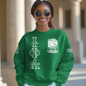 Sudadera Universitaria Personalizada Iota Phi Lambda, Verde Esmeralda, con el Escudo de la Hermandad Griega, Desde 1929, para Mujer - Product Image 1