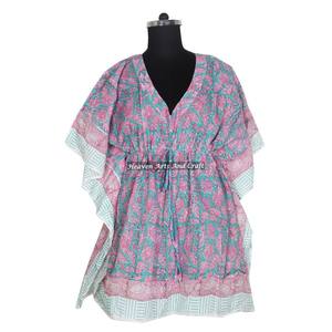 African Women Evening Gown Ethnic Dresses Women Short Kaftan Dresses KFCS045 Best Hand Block Print Manufacturing Women's Dress - Product Image 5