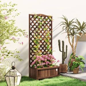 Jardinière carrée surélevée en bois d'acacia avec treillis, panneaux de treillis pour fleurs de jardin extérieur, jardinière de patio - Product Image 6