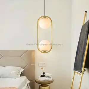 Lampu gantung kuningan Modern 2 tempat lampu gantung bola lampu gantung emas perlengkapan lampu untuk langit-langit miring untuk dekorasi.