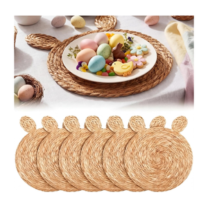 Manteles individuales de jacinto de agua tejidos estilo rústico con forma de conejo de Pascua, manteles individuales naturales para Pascua de Vietnam - Product Image 2