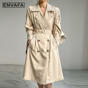 Chaqueta cortavientos larga de alta definición para mujer, estilo doble botonadura, que estiliza y rejuvenece, ideal para principios de primavera. Chaquetas personalizadas. - Product Image 1