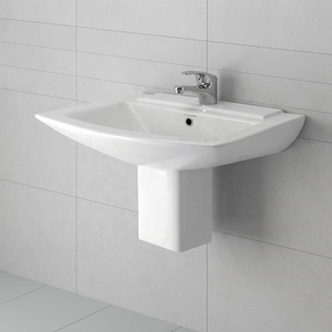 Vistaar Capri Square Half Pedestal Ceramic Wash Basin Sink Stand Blue White For Hotel - Product Image 4