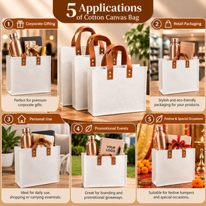 Paramount Eco Friendly Custom Cotton <b>Canvas</b> Tote Bag With Leather Handle for promotions groceries shopping - Product Image 2