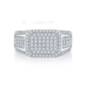 Men's Fancy Band <b>Ring</b> 925 Sterling Silver Prong Engagement Rhodium Plated Hip Hop <b>Iced</b> Cut Diamond Wedding Anniversary Gift - Product Image 1
