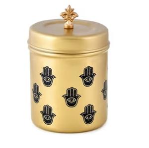 Conteneur en métal fini blanc avec couvercle jaune, idéal pour conserver les noix, les collations et les fruits secs frais et bien rangés, pot au style unique - Product Image 3