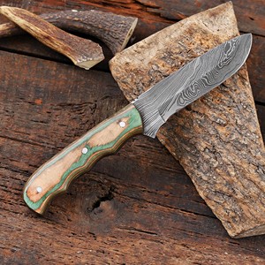 Cuchillo Nórdico Forjado a Mano de Acero de Damasco con Hoja Fija, Punta Caída, para Desollar, con Funda, Personalizado OEM, Espiga Completa, para Caza y Camping - Product Image 4