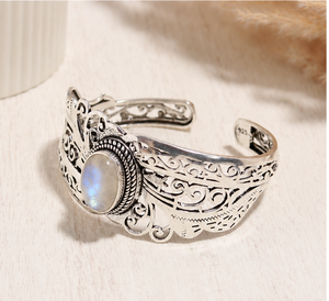 Rainbow Moonstone Silver Cuff <b>Bracelet</b> – Handmade 925 Sterling Silver Boho Jewelry Natural Rainbow Moonstone <b>Bracelet</b> – Vintage - Product Image 3