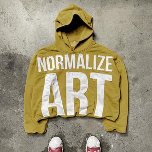 Sweat à capuche court surdimensionné pour homme, en coton, avec ourlet brut, broderie et patchs, style streetwear, personnalisable avec logo OEM - Product Image 5