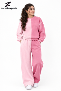 Conjunto de 2 Piezas para Mujer, Sudadera y Pantalones de Felpa Gris, 100% Algodón, Corte Holgado Informal, Cuello Redondo, Bolsillos, Color Sólido - Product Image 4