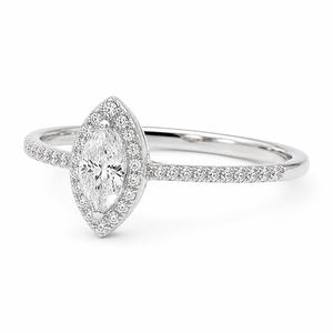 Anillo de compromiso de oro blanco con diamantes cultivados en laboratorio, corte marquesa y halo, para mujer - Product Image 3