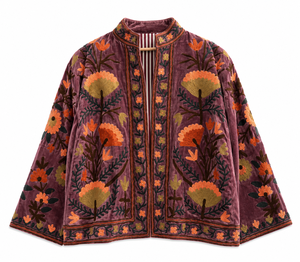 Blouson bomber rose en velours tricoté brodé Suzani, respirant, écologique, matelassé, réversible, style vintage hippie, avec lettres - Product Image 2
