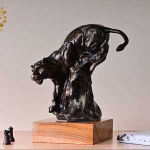 Exquisite Brass Panther Sculpture Handmade Artistic Animal <b>Figure</b> Eco-Friendly Durable Contemporary Tabletop Decor Living Room - Product Image 3