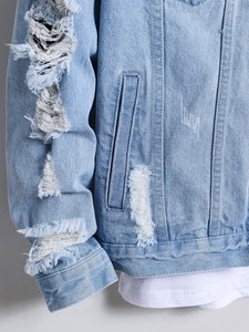 Veste en jean pour homme tendance, en toile, à capuche, avec logo sur le devant, décontractée, classique, élastique, très vendue - Product Image 5