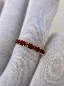 Bague sophistiquée en rubis naturel, taille ovale, cinq pierres, argent sterling 925 plaqué or 14 carats, bijou de fiançailles et de demande en mariage - Product Image 6