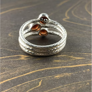 Solid 925 Sterling <b>Silver</b> Dainty Garnet Triple Band Cluster <b>Ring</b> - Polished Fine <b>Statement</b> Jewelry Everyday Wear & Gift - Product Image 4